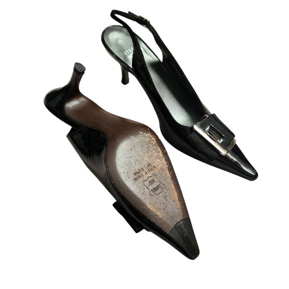 STUART WEITZMAN Dynasty Slingback Buckle Pumps Black Carolyn Bessette Kennedy 8 - Picture 6 of 12